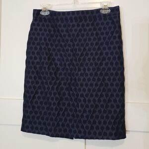 J CREW The Pencil Skirt Size 4 Navy Blue Polka Dot Rear Slit Rear Zip